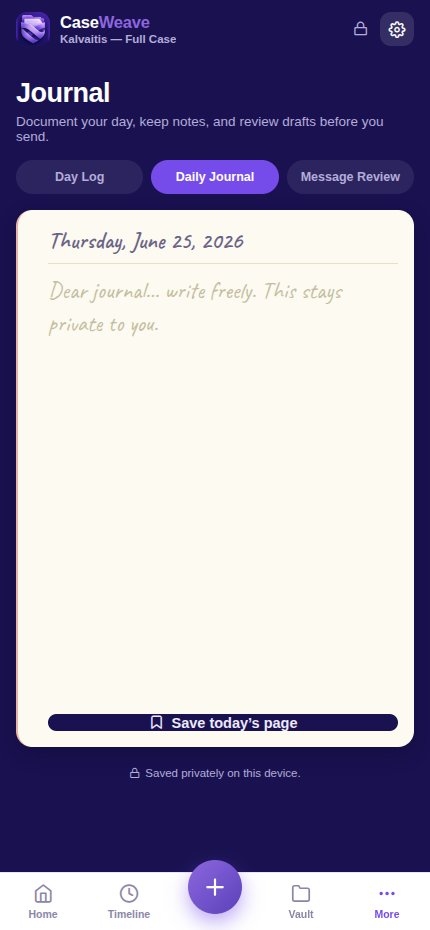 The real CaseWeave app — the private daily journal.